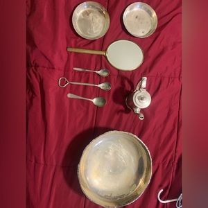 Lot of Vintage silver plated (creamer pot is pewter) serving items